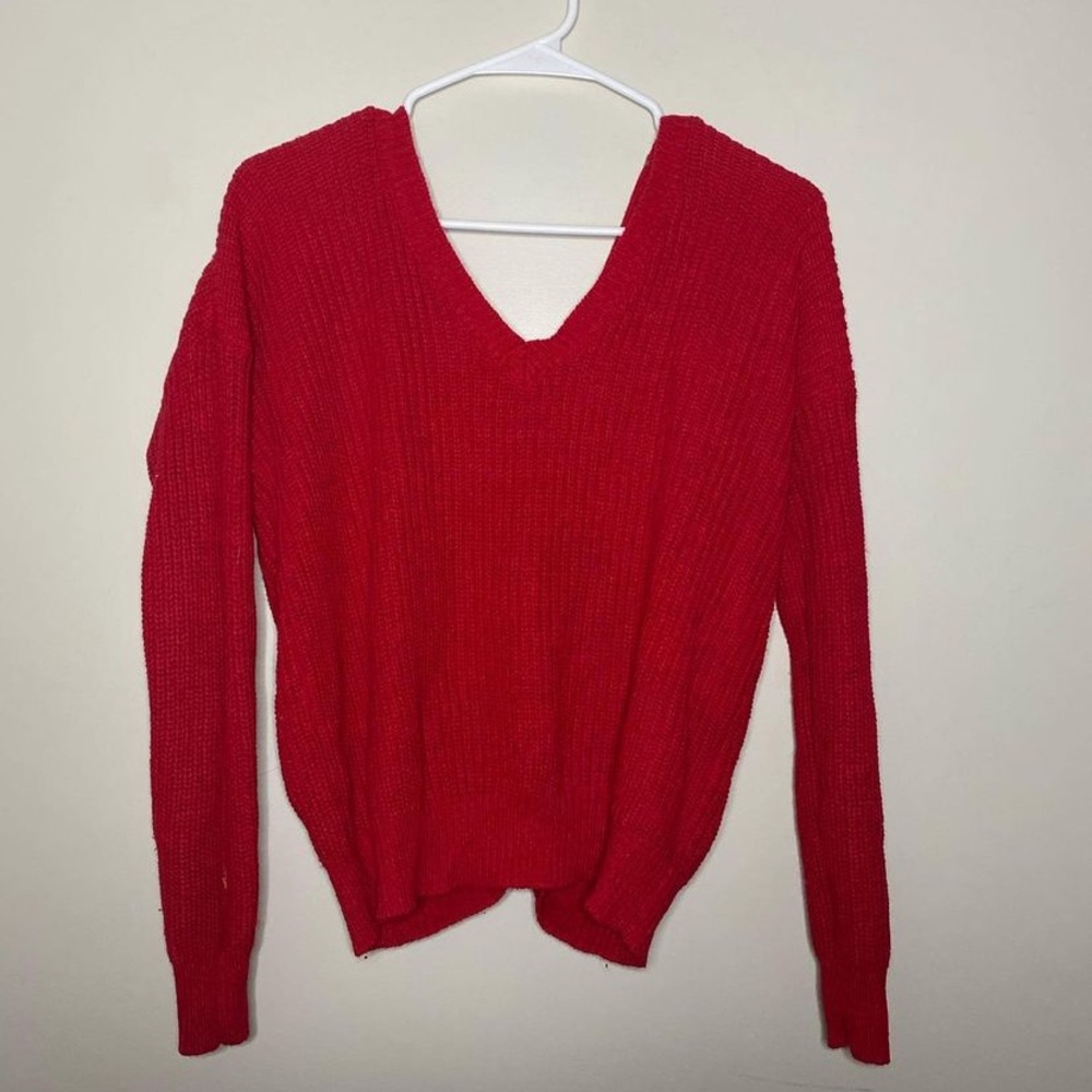 Red sweater with tie up back